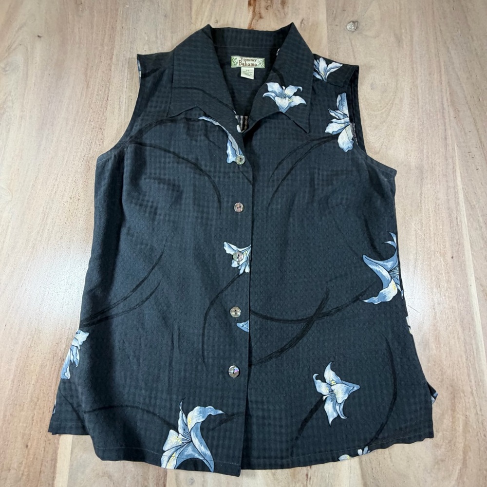 Vintage Tommy Bahama Silk Sleeveless Collared Hawaiian Floral Women’s Button Up